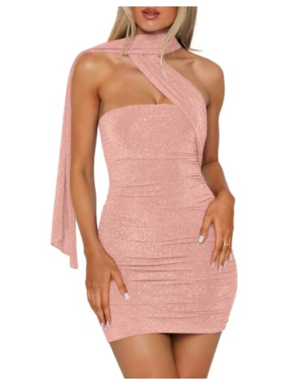 Women's Ruched Bodycon Mini Tube Dress with Scarf Party Club Night Out